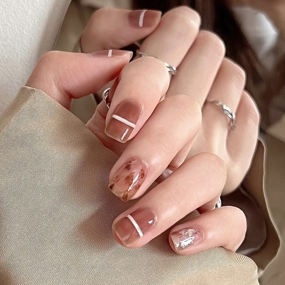 Frozen Brown Short Square Press-On Nails | Acrylic False Nails | Reusable